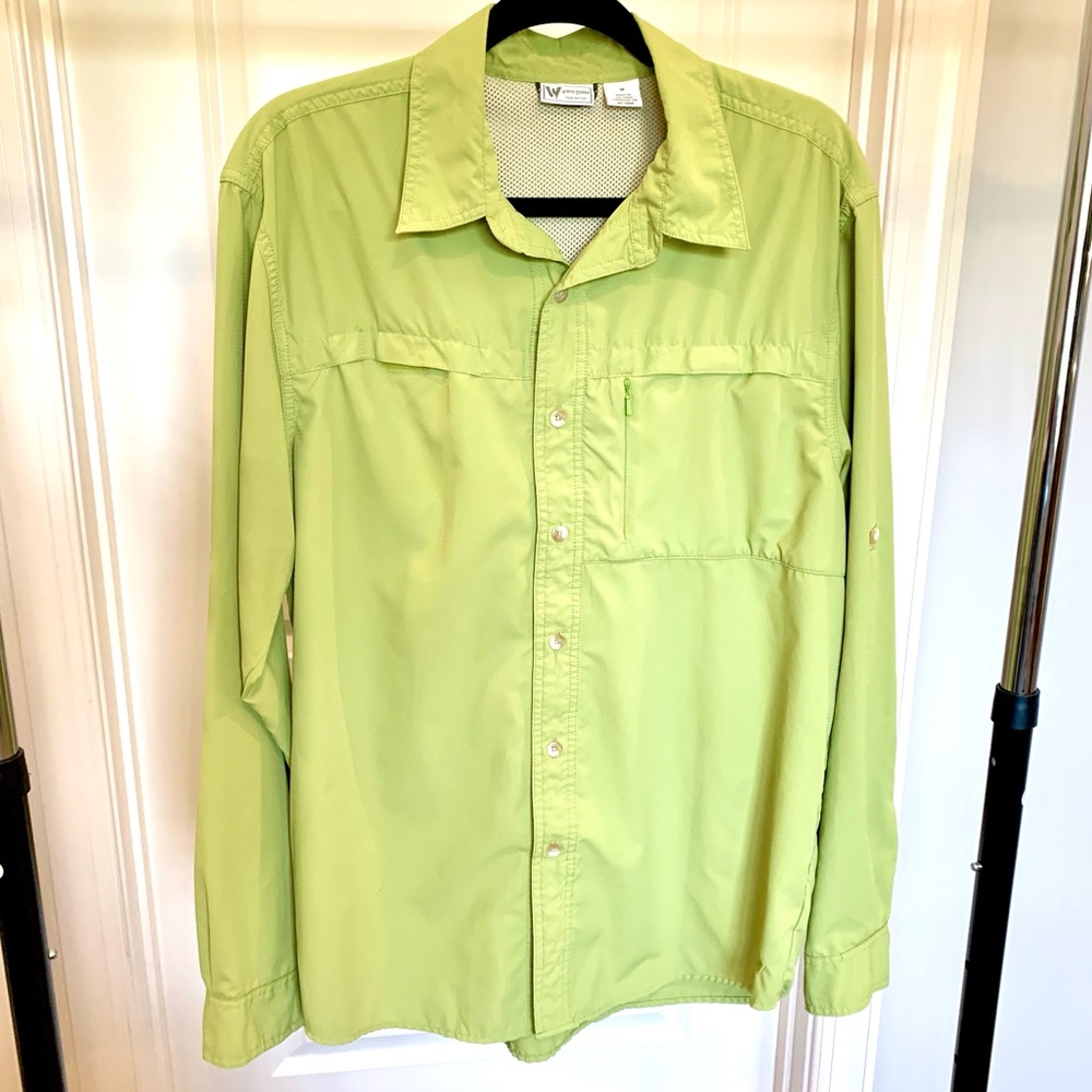 Mens Fishing Button Down Medium Long Sleeve Dress or Casual Shirt White Sierra